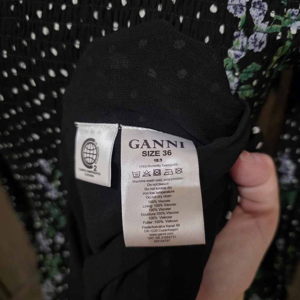 Ganni Black Polka Dot Maxi Dress with Green Floral Print - Picture 4 of 4